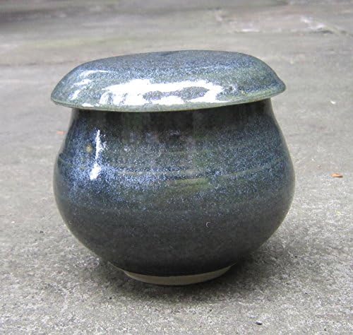 Sugar pot; Lidded pot with blue glaze; Jam pot; Confectionery container; Garlic dish; Jewellery container; Tea bag pot; Cosmetics pot; Handmade ceramic blue lidded container; Honey pot