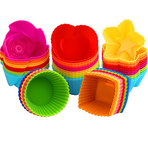 KYG 60er wiederverwendbare Muffinformen Backförmchen Cupcake Backformen aus hochwertigem Silikon 5 Formen mit 6 Farben