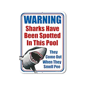 Honey Dew Gifts Pool Signs, Warning Sharks Have Been Spotted in The Pool 9 inch by 12 inch Pool Signs and Accessories