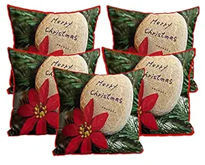 PINK SWAN Jute Exclusive Merry Christmas Decorative Throw/Pillow Covers, Cushion Covers for Gifting, Living Room, Bed Room, Sofa,Chairs Pack/Set of 5 (Multicolour, Size 16 x 16 Inches) Design 67