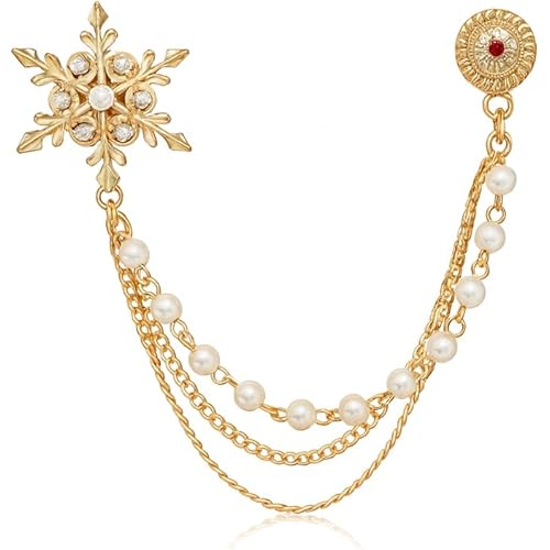Men’s Premium Gold Lapel Brooch with Triple Chain & Pearls | Suit, Blazer, Sherwani Coat Pin for Wedding & Party
