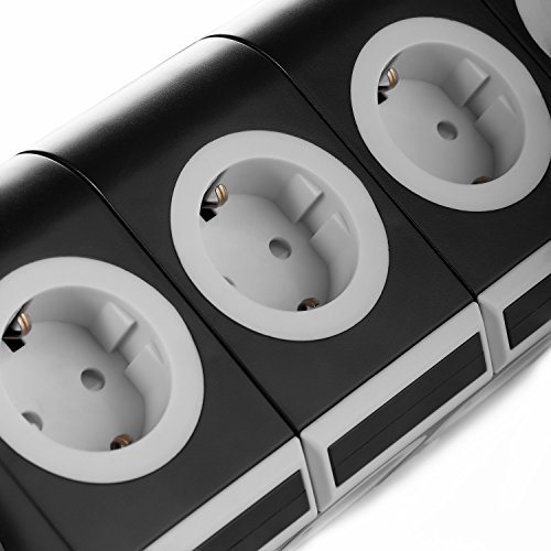 SAFEMORE Schaltbare 15 Fach Steckdosenleiste Mehrfachsteckdosen Steckdosenturm mit 2 USB Anschlüsse 2500W/10A Schwarz + Weiß - 3