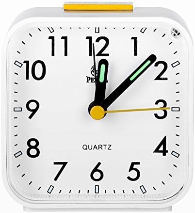 Pingenaneer Non Ticking Analog Alarm Clock with Nightlight and Snooze/Ascending Sound Alarm Battery Powered (White)