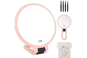 OWill Miroir Maquillage, Miroir Grossissant × 15 / × 1, Miroir de Maquillage Pliable, Voyage Miroir Portable, Miroir Grossissant pour Les Femmes Rose
