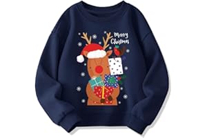 QHKEPW Christmas Boys Girls Jumper Xmas Santa Claus Reindeer Snowman Snowflake Kids Sweatshirt Toddler Top Long Sleeve Round Neck Cotton Casual Clothes T Shirt 2-8 Years Old