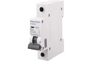 Heschen Interruptor en miniatura HSB6C, corriente 20 Amp, 1 polo, tipo B, capacidad de rotura 6 kA, montaje en carril DIN