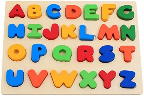 Kids Wooden ABC Uppercase and Lowercase Alphabet Jigsaw Puzzle, Multicolored Wood 1-20 Number Big Large Alphabet Puzzle 220x300x10mm (Uppercase alphabet)