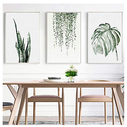 Wwjwf Arte Tropical Acuarela Planta Hojas Monstera Cactus Carteles E Impresión Arte Lienzo Pintura Cuadros De Pared Para La Decoración De La Sala De Estar 50X75Cmx3 Sin Marco A