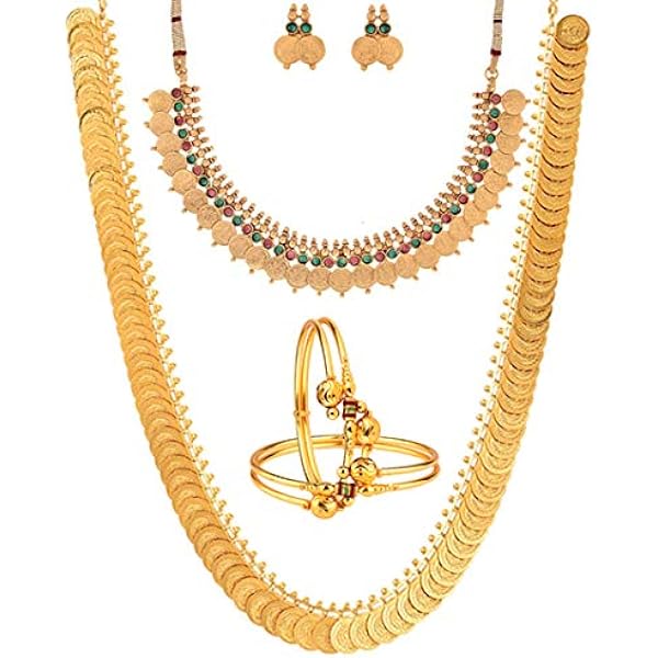 Indian Oxidized Jewelry Set For Women - Floral Crystal Choker Necklace & Dangle Earrings Bridal Boho Set - View #3