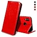 Produktbild EATCYE Huawei P20 Lite Handyhülle,Huawei P20 Lite Hülle, [Echt Leder] Handyhülle Brieftasche Flip Lederhülle Schutzhülle [Versteckt Magnet] Hülle für Huawei P20 Lite (Rot)
