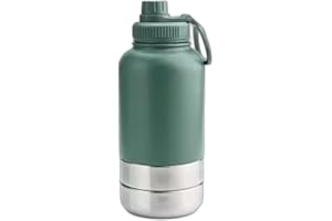 GENERIC 3 in 1 Portable Dog Travel Water Bottle with Detachable Food & Water Bowls, Insulated Accessories, Perfect For Any Trip, Stainless Steel (Moss Green)