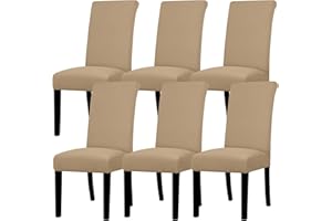 Lellen Dining Chair Covers Set of 6, Stretch Chair Covers Dining Chair Slipcovers Removable Washable Reusable Home & Kitchen Decor Protector Dining Room Chair Covers,Camel