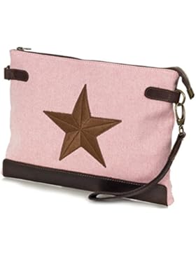 Taschenloft Damen Stern Clutch - Umhängetasche aus Canvas und Leder (33x25x2cm)