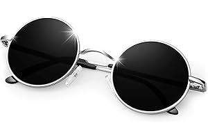 KANASTAL Polarised Round Sunglasses Thickened Temples, Spring Hinges, UV400 Protection Retro Circle Metal Frame Cosplay Glasses for Women Men