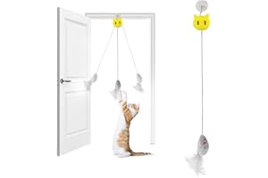 LBJFYHJN Giocattolo per Gatti Autooccupato, Giocattolo Appendibile per Porta, Topi Grigi, Giocattolo in Peluche Realistico che Cigola, Giocattolo Interattivo per Gatti a Forma di Topo con Coda di