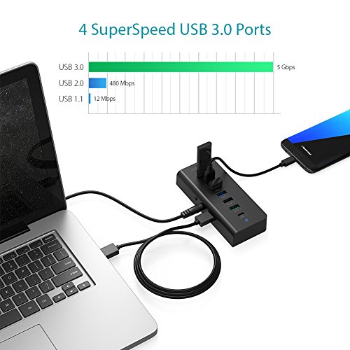 dodocool 4 Ports USB 3.0 Datenhub 3 Ladeports Datenübertragung QC 3.0 / USB A / USB C Ladefähige Geräte 60W 15V / 4A Netzteiladapter - 2