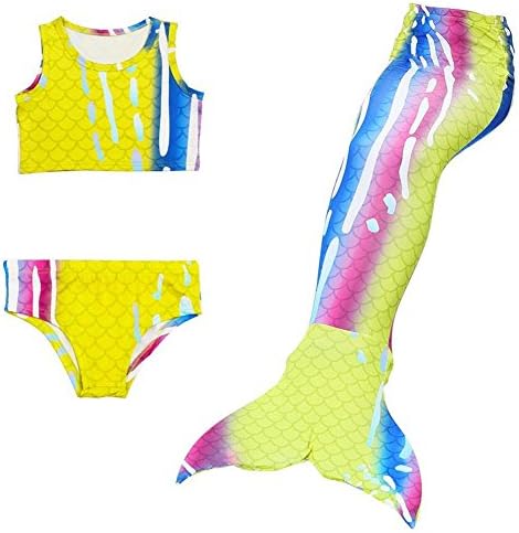 YYFishtail Girls 3 Pcs Sets Mermaid Tail Swimmable Bathingsuit, a4, 120cm