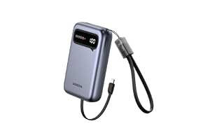 UGREEN 20000mAh Power Bank with Built-in Cables PD22.5W, Emoji Display | 20000mAh high-capacity, dual built-in USB-C cables, 22.5W fast charge, emoji battery status, compact 348g, charge 3 devices