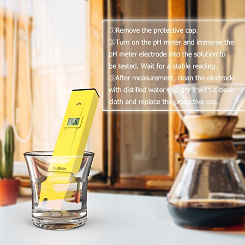 Dr.Meter PH002 High Accuracy Pocket Size pH Meter, LCD 0-14 pH Measurement Range,0.1 Resolution Handheld pH Pen Tester - 4