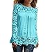 Price comparison product image Tops for Women Plus Size, Hotsell2019 Ladies O-Neck Lace Long Sleeve Solid Casual Blouse Loose Tops T-Shirt Light Blue