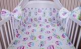 Baby Bettwäsche 5tlg Bettset mit Nestchen Kinderbettwäsche Himmel 100x135cm NEU Eule Weiß Chiffonhimmel - 2