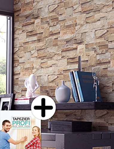 Steintapete Vliestapete Braun Rot Edel , schöne edle Tapete im Steinmauer Design , moderne 3D Optik für Wohnzimmer, Schlafzimmer oder Küche inkl.Newroom Tapezier Profibroschüre mit Tipps für perfekte Wände - 6