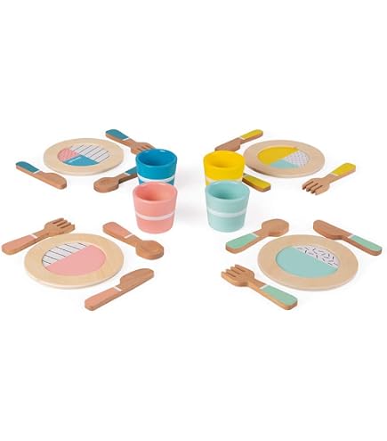 Janod Set Petit Déjeuner En Bois – Machine à Café Avec Capsules Sonores + 14 Accessoires – Vaisselle, Viennoiseries, Sucre – Jeu D'Imitation Dès 3 Ans – J06599