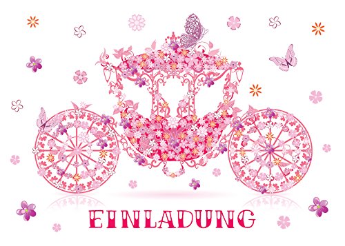 12 Einladungskarten zum Kindergeburtstag Prinzessin-Kutsche/ Prinzessin-Party / schöne Einladungen zum Geburtstag