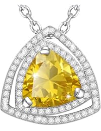 MARENJA-Regalos Navidad Collar Mujer de Moda-Colgante Amarillo de Corte Triangular con Cadena-Joya Chapada en Oro Blanco con Cristal