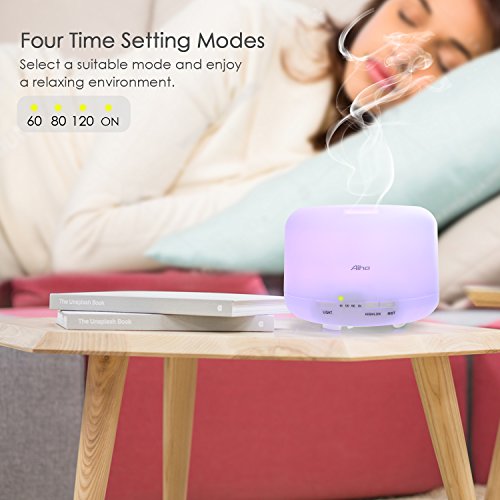 Aroma Diffuser Aiho 500ml Luftbefeuchter Ultraschall Vernebler Duftlampe Elektrisch Air Humidifier Öl Düfte Diffusor Holzmaserung LED mit 7 Farben einstellbarer Niedrigwasserschutz für Babies Yoga Kindergarten Schlafzimmer Büro - 4