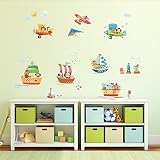 Decowall DAT-1506 Tier Schiffe & 3 Doppeldecker Flugzeuge Wandsticker Wandaufkleber Wandtattoo Kinderzimmer