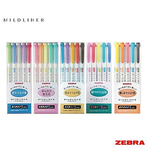 Zebra Mildliner - Juego completo de 25 colores (incluye nuevos juegos WKT7-N-5C & WKT7-5C-HC)