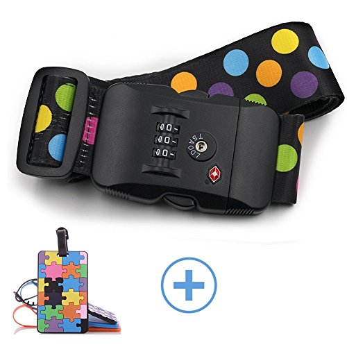 ToWinle Cinghie Bagagli Accessori Viaggio Cinghie Bagaglio Cinghia Bagagliaio Serratura Numerica TSA Tag Bagaglio Polka Dots