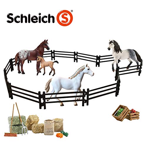 Preisvergleich Produktbild SCHLEICH - Paddocks mit 4 Pferden und Futter