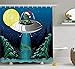 Produktbild Outer Space Decor Shower Curtain, Alien with Santa Claus Hat Kidnaps Tree for Christmas Night Airship Print, Fabric Bathroom Decor Set with Hooks, 60" W by 72" L Inches, Green Blue