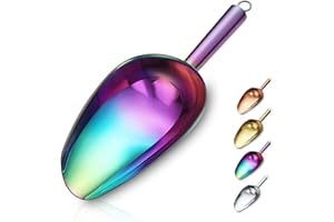 Berglander Stainless Steel Rainbow Ice Scoop 6 OZ, Titanium Colorful Plating Metal Ice Scooper For Ice Maker Multipurpose For Candy Wedding Kitchen Bar Party Pet Animal Dog Food Scoop Beach Shovel