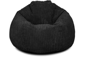 BAGS OF BEANS Extra Large Corduroy Ready Filled Adult Bean Bag - Lightweight Comfortable Beanbag Lounger Chair for All Ages - Recliner Breathable Fabric Gaming Seat for Bedroom Lounge 92(H)x102(W)x102(D)cm (Black)