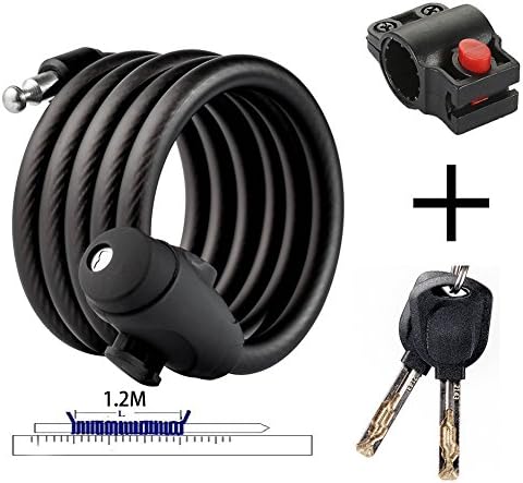 Bike Cable Lock ,AHSSZ Coiling Bicycle Lock for Bicycle, Baby carriage, motorcycle Outdoors Anti Theft (1.2M)