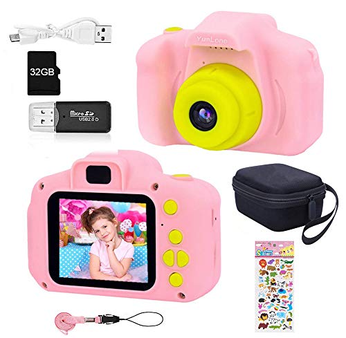 YunLone ToyZoom Cámara para niños Cámaras Digitales Regalos de cumpleaños niños Niñas Video Camara pequeños 1080P IPS 2 Pulgadas - Rosa