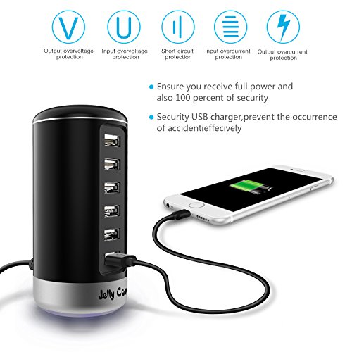 Jelly Comb USB Ladegerät 6-Port mit SI (Smart Identifikation) Technologie für iPhone, iPad, Samsung Galaxy, Nexus, HTC, Motorola, LG und weitere (Schwarz) - 5