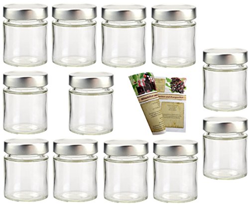 12-60 leere Einmachgläser "Klassik" incl. Deep Drehverschluss, Marmeladengläser, Gewürzgläser (12, 156 ml Silber)