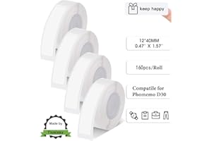 Tiusixsy Cinta de Etiquetas Autoadhesivas, 4 Rollos Etiquetas Para Mini Impresora, Etiquetas Ropa,12x40mm Etiquetas Térmicas Impermeables, Para Casa, Oficina, Tienda