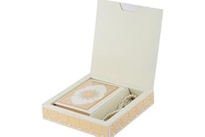 Prien Muslim Gifts for Eid, Gilt Covered Gift Box, Silvered Quran Gifts for Ramadan Mosque, Pearl Prayer Beads, Islamic Portable Boxes Women, Mawlid Gift Set for Birthday, Umrah (Cream)