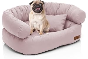 Juelle Legowisko dla Średniego psa - Sofa dla średnich psów, Zdejmowany pokrowiec, możliwość prania w pralce, puszyste Łóżko, Fotel dla psa Santi S-XXL (rozmiar: M - 80x60 cm, Jasny Pudrowy Róż)