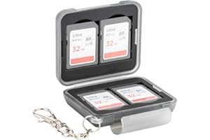 PROfezzion Wodoodporny wytrzymały plastikowy futerał do przechowywania multimediów cyfrowych na 4 x karty SD SDHC SDXC z karabińczykiem z krótkim łańcuszkiem