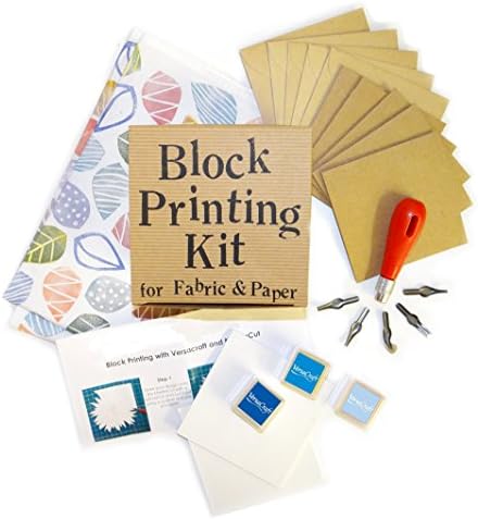 Handprinted Block Printing Kit for Fabric or Paper - Carve your own (Ultramarine, Cerulean and Baby Blue)
