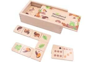 jumini Children’s Wooden Dominoes Set – 28-Piece Double-Sided with Farm, Woodland, and Safari Animal Designs – Sustainably Sourced Wood, Non-Toxic Paint, UK Safety Tested (Woodland)