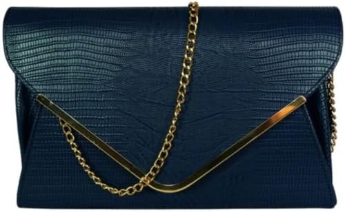 Ladies Snakeskin Leather Style Clutch Bag Evening Bag Snake Skin Handbag- Sugar Sweet Bags (Navy Blue)