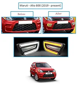 Auto_Smart_Look Car Fog Lamp 2 in 1 DRL/LED with Turn Indicator Function Daytime Running Lights for Maruti Alto 800 (2019 - Present)