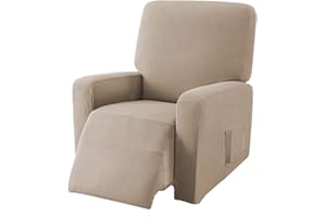 EBETA Jacquard Copripoltrona Fodera per poltrona, Coprisedile Chivas Poltrona Reclinabile Relax Completo Elasticizzato con Tasche (Color sabbia)
